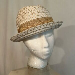 Panama Jack Women's Brown Straw Fedora Hat OS Vtg rare resort vacation beach Sun